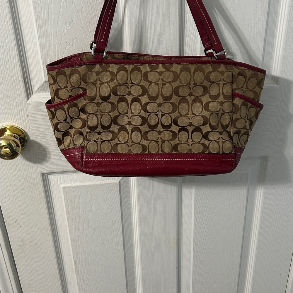 Coach Tan and Red Signature Shoulder Bag - Picture 2 of 4